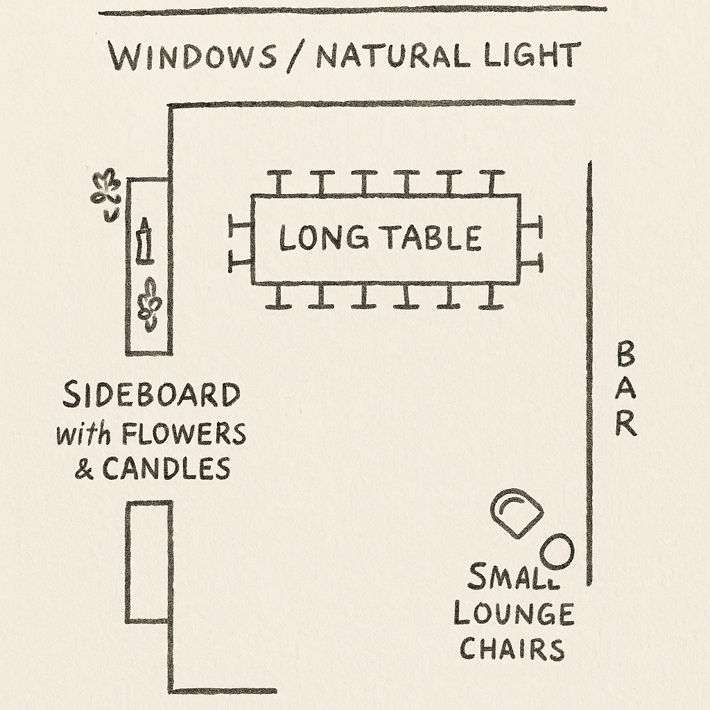 A Simple Layout Sketch for a Restaurant small wedding reception