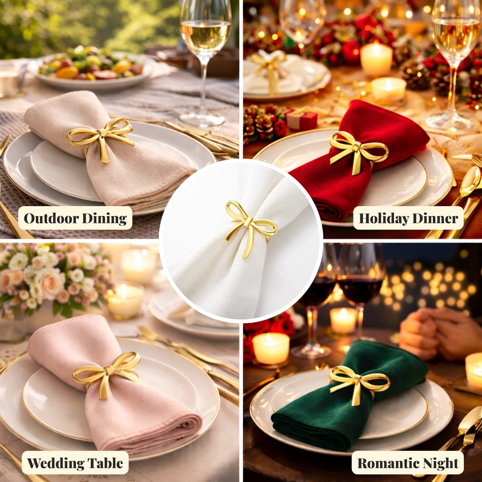 applications of Gold Bow Napkin Rings