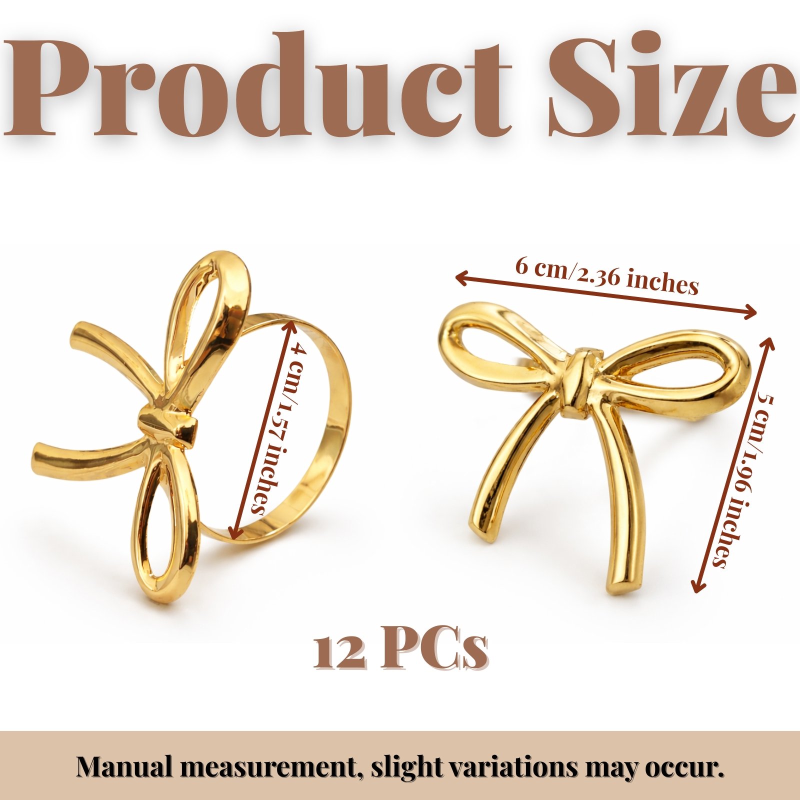 Gold Bow Napkin Rings size