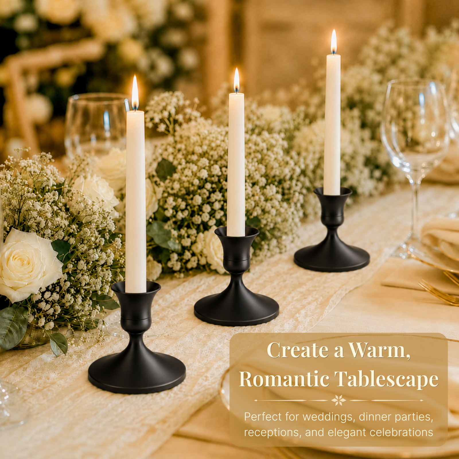 Vintage Black Taper Candle Holders Set of 12 - Image 2