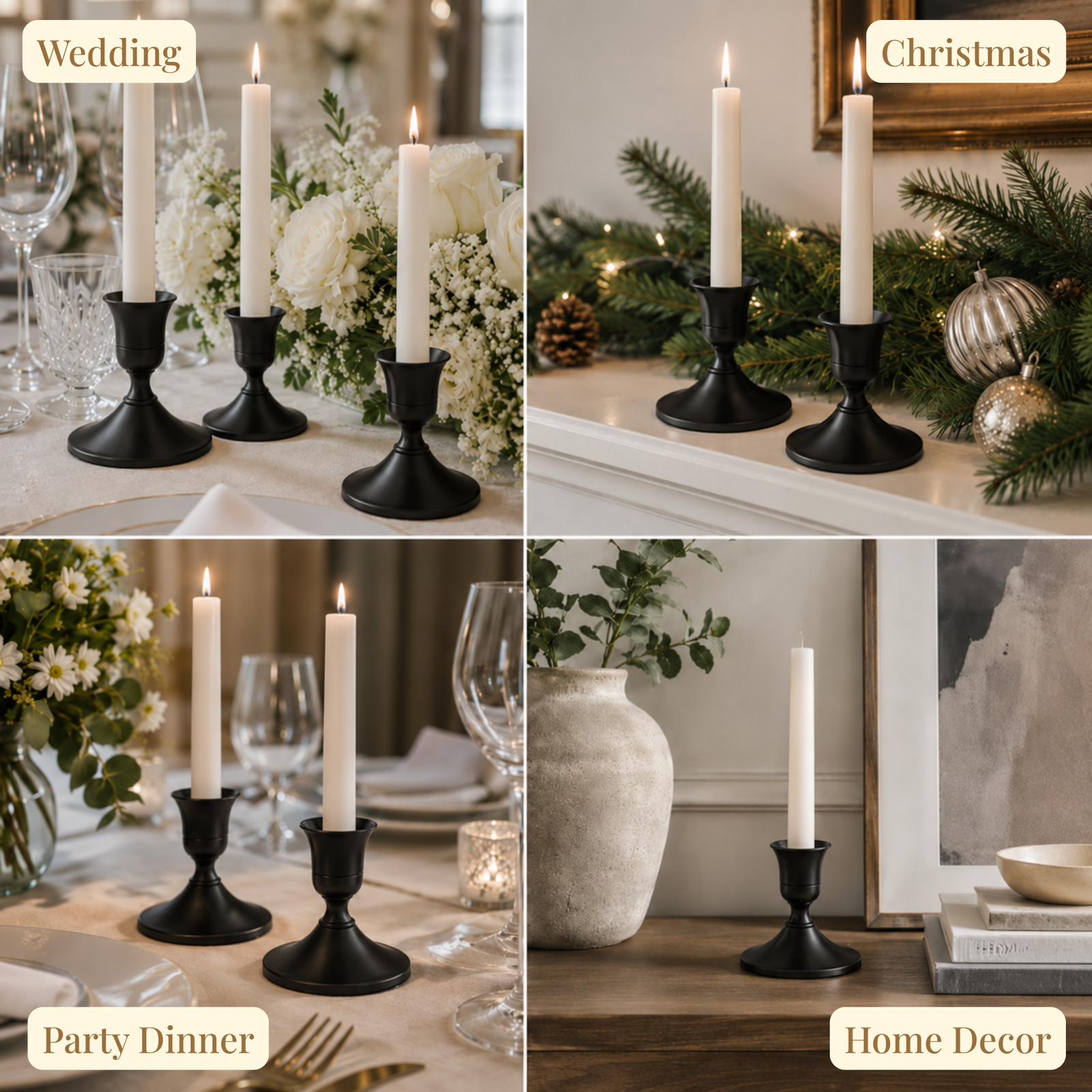 Vintage Black Taper Candle Holders Set of 12 - Image 3