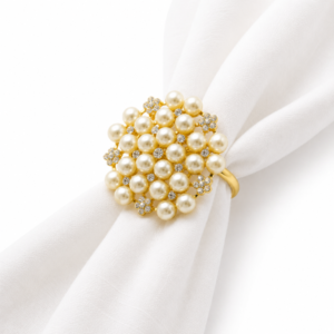 Gold pearl napkin rings set of 12 with rhinestones for wedding table decor