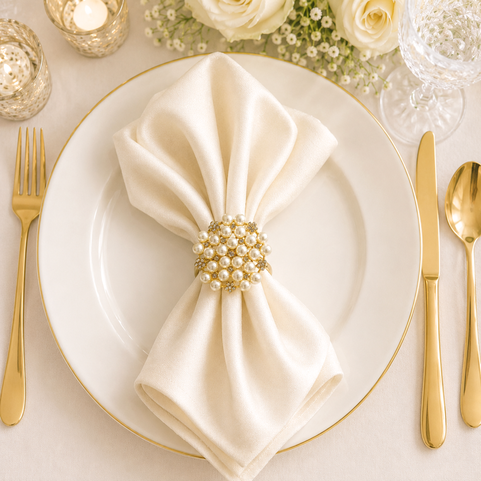 Gold Pearl Napkin Rings Set of 12 - Image 2