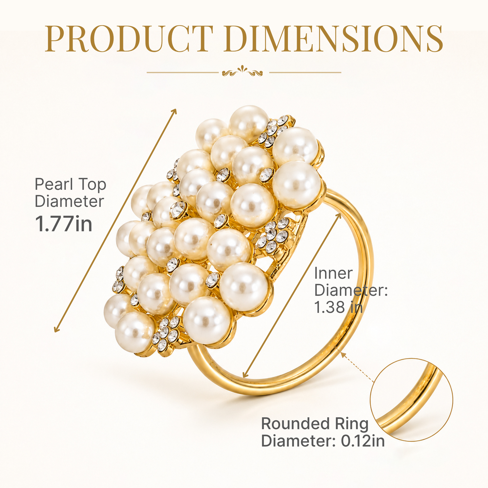 Gold Pearl Napkin Rings Set of 12 - Image 3