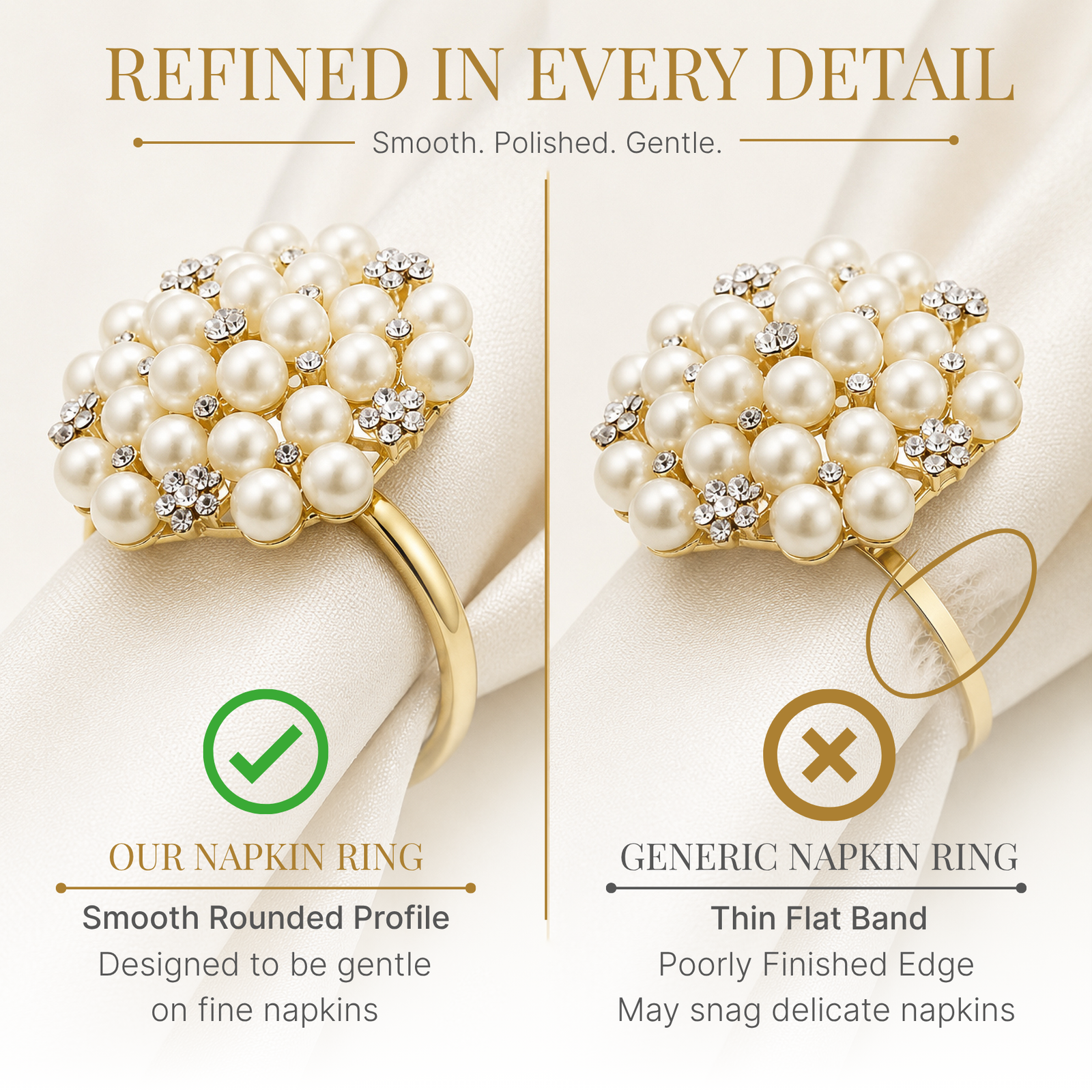 Gold Pearl Napkin Rings Set of 12 - Image 4