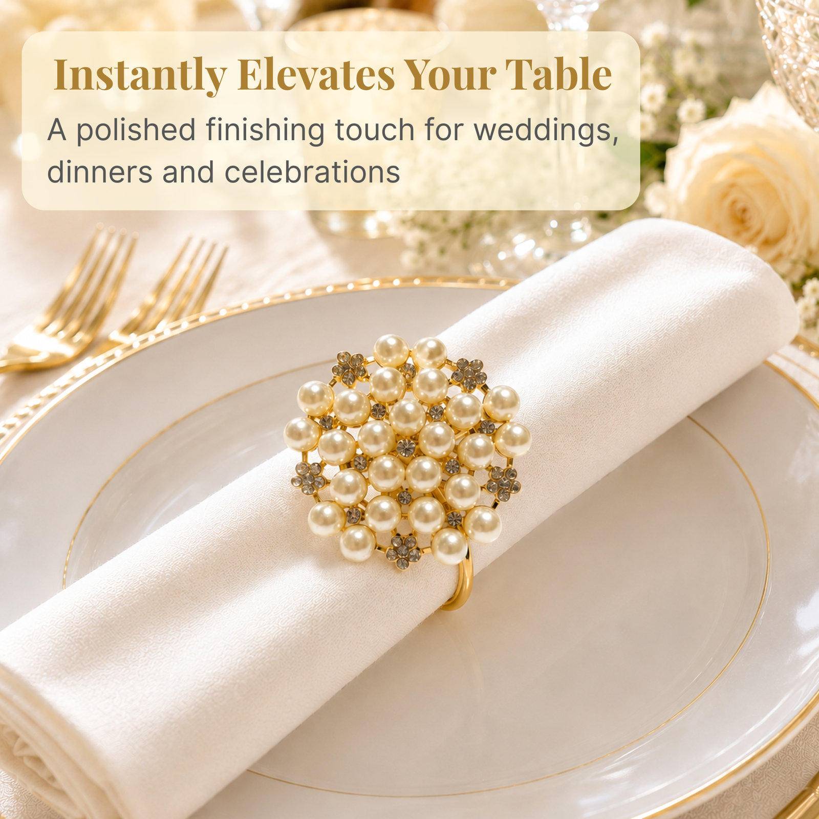 Gold Pearl Napkin Rings Set of 12 - Image 5