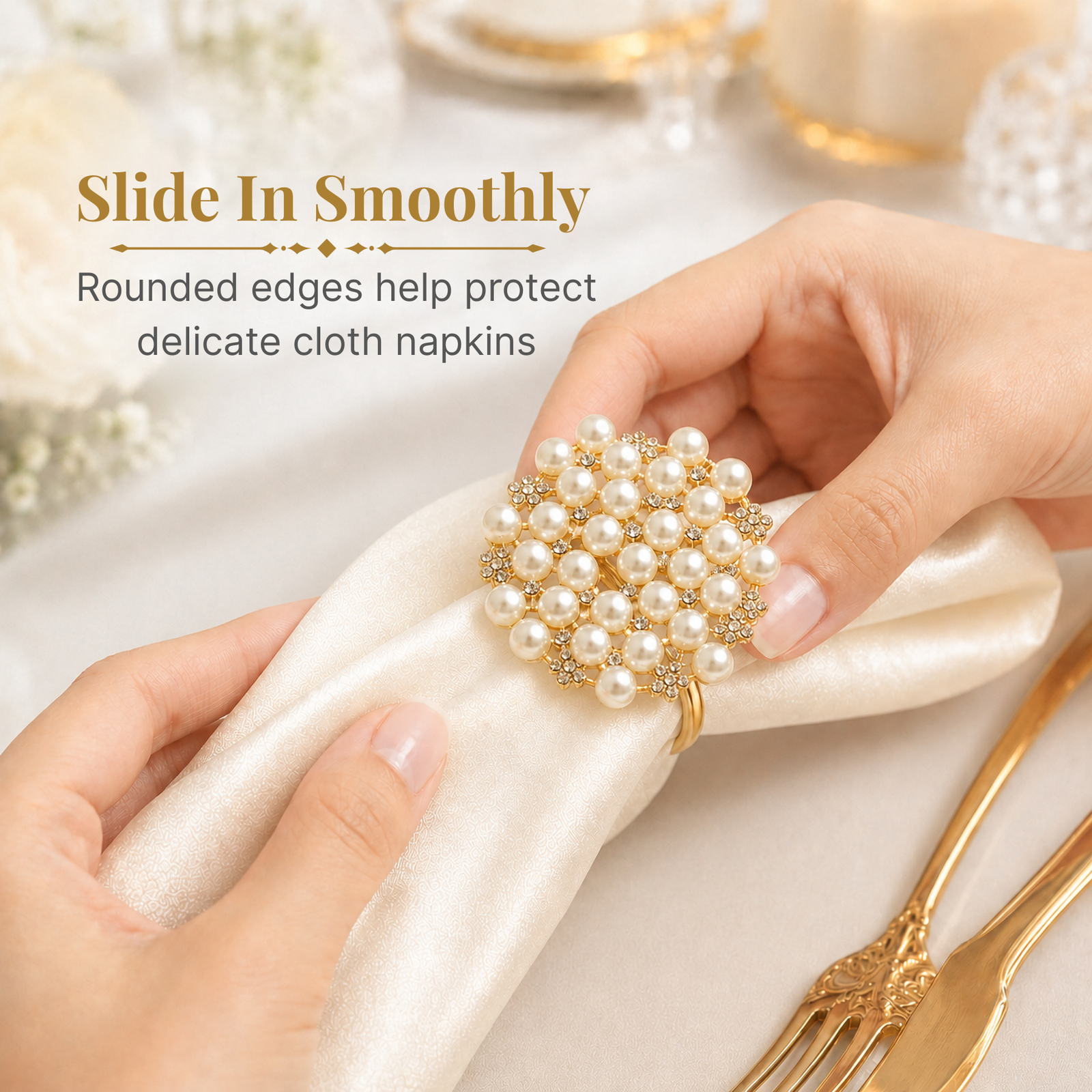 Gold Pearl Napkin Rings Set of 12 - Image 7