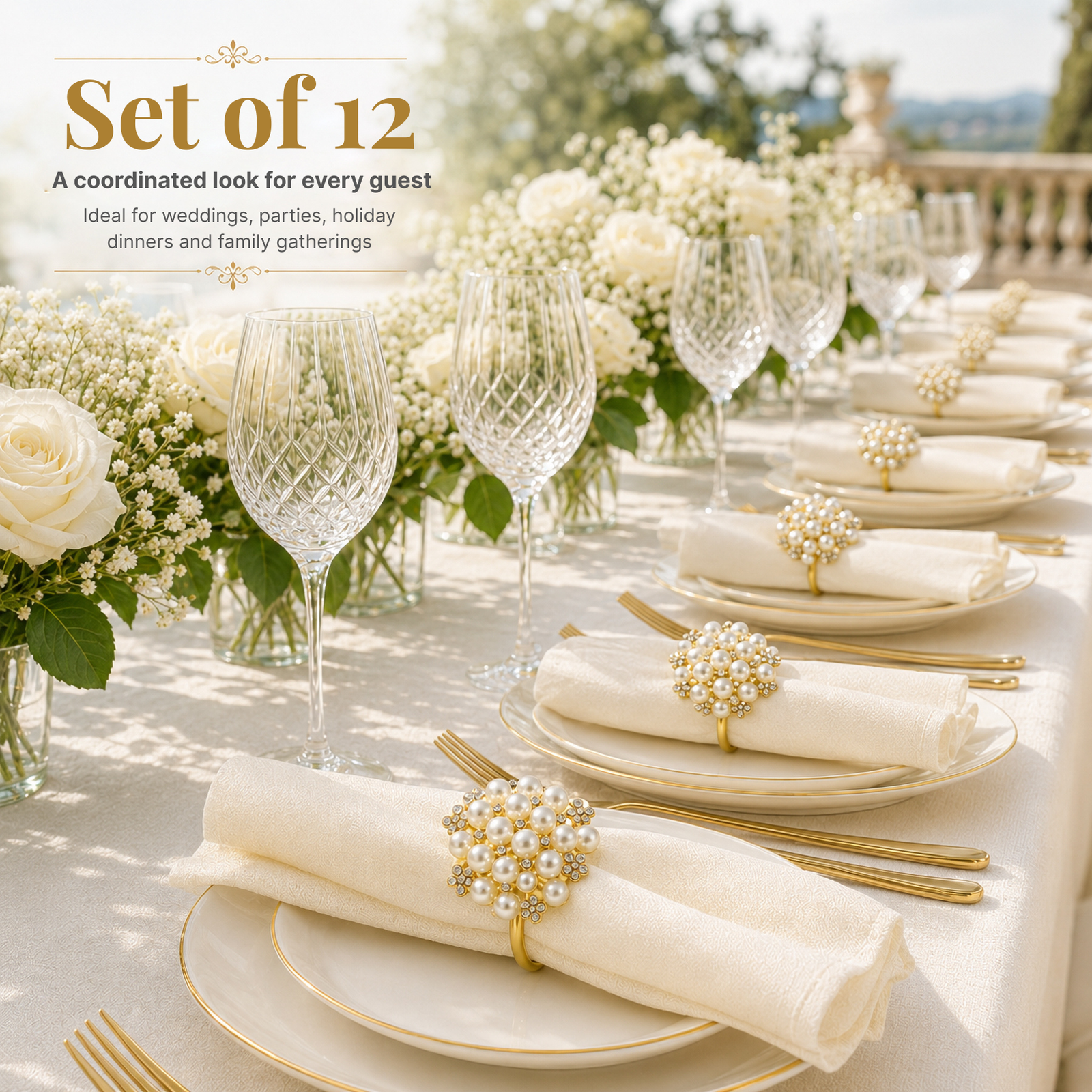 Gold Pearl Napkin Rings Set of 12 - Image 8