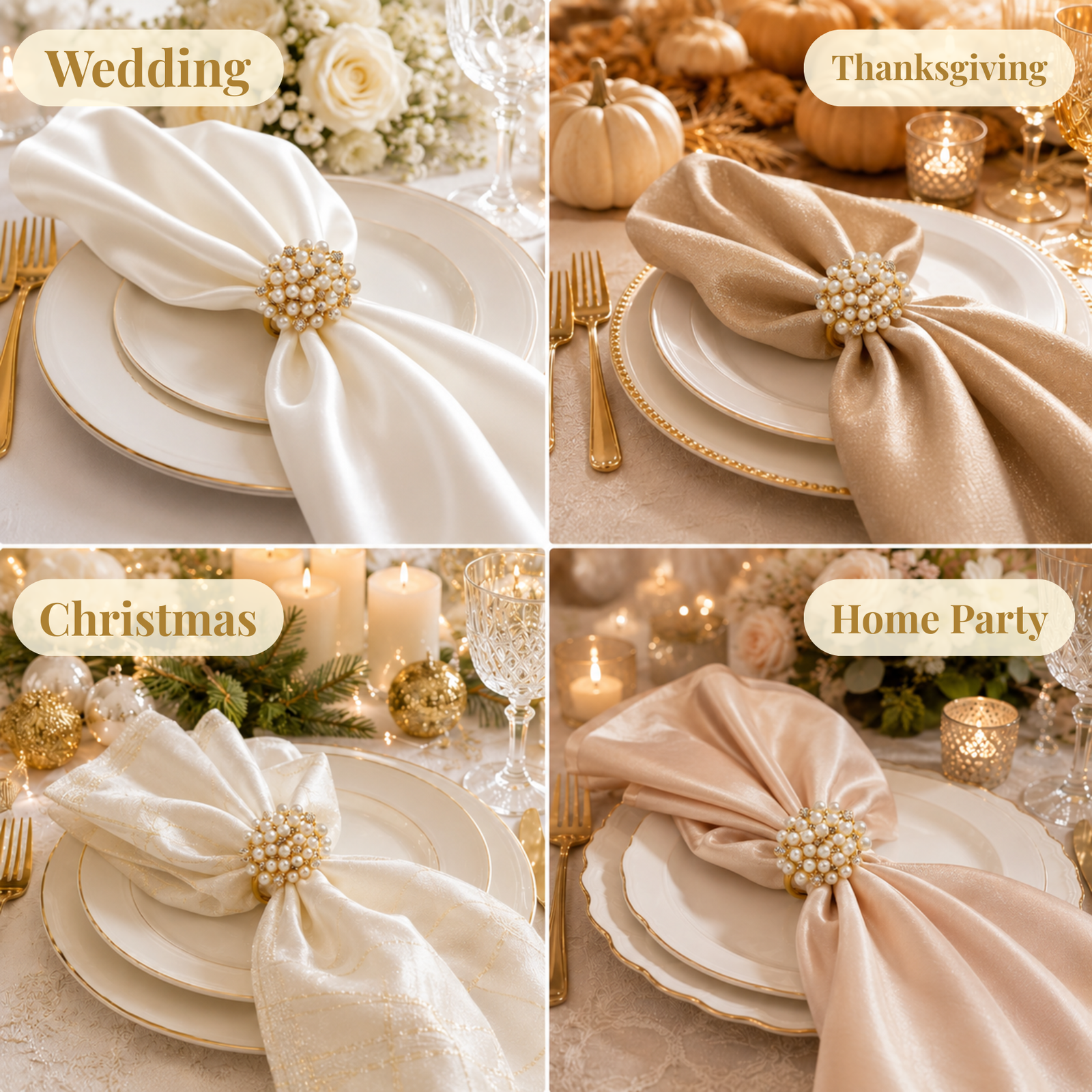 Gold Pearl Napkin Rings Set of 12 - Image 9