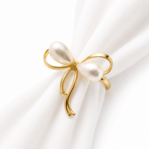 Gold bow pearl napkin rings set of 12 for wedding table decor