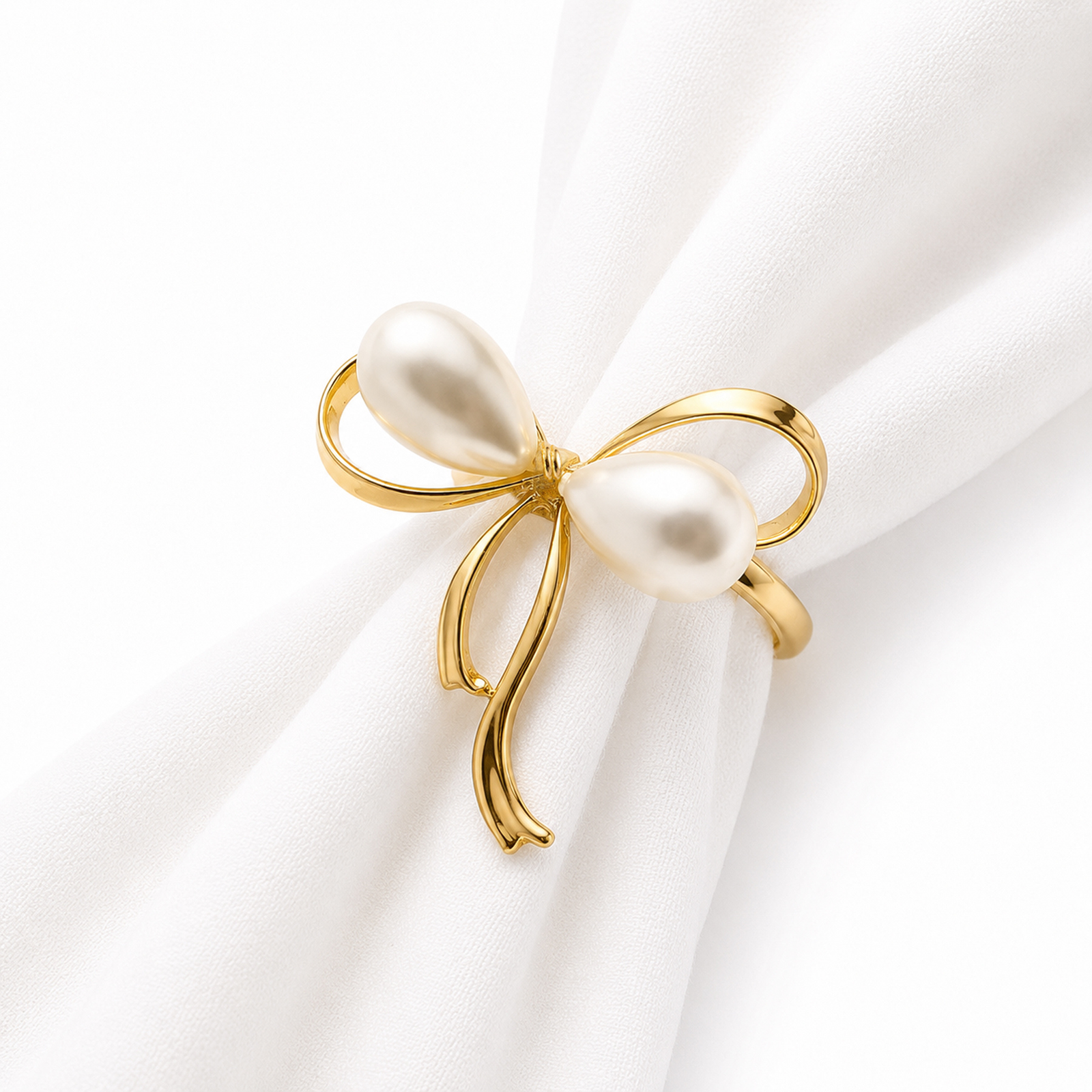 Gold bow pearl napkin rings set of 12 for wedding table decor