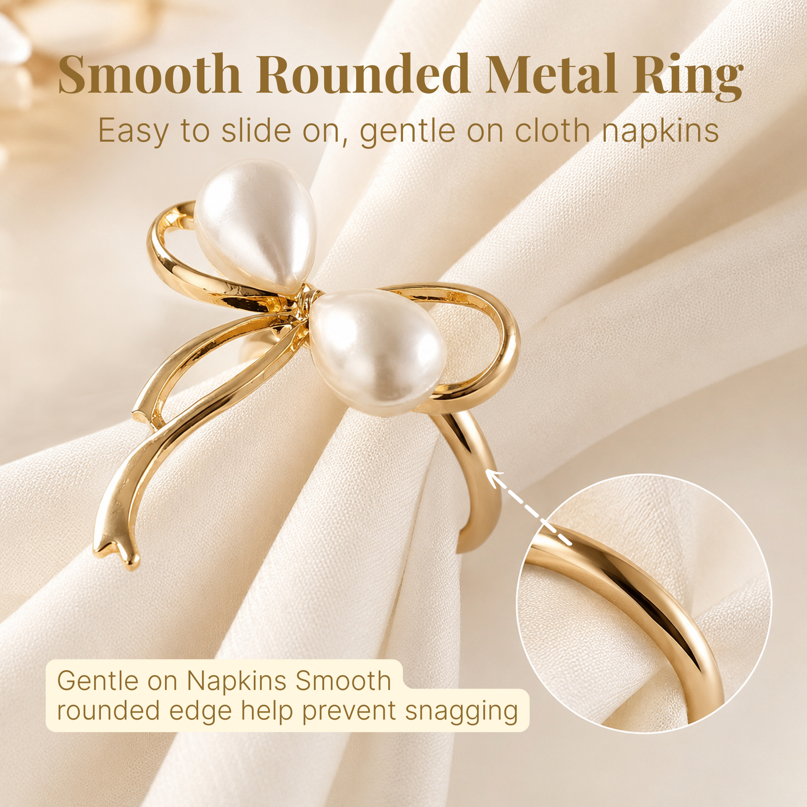 Gold Bow Pearl Napkin Rings Set of 12 - Image 4