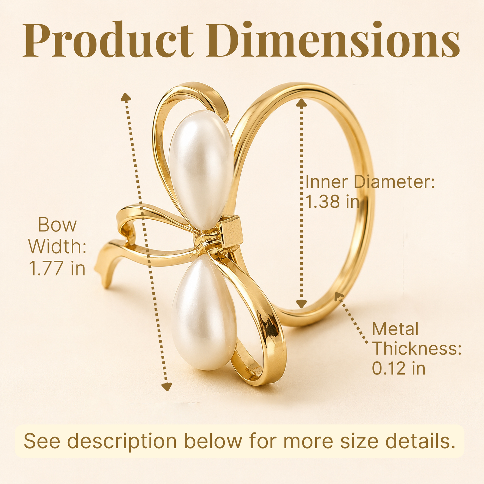 Gold Bow Pearl Napkin Rings Set of 12 - Image 5