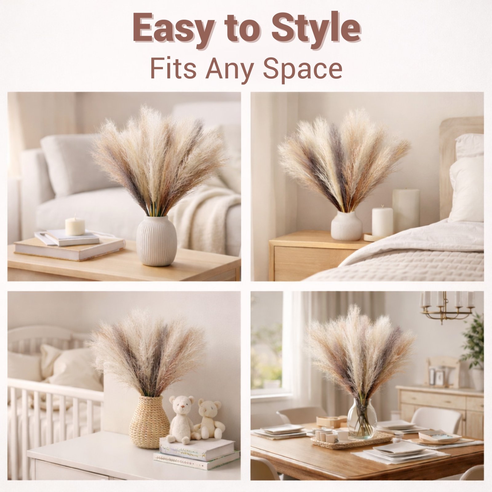 Artificial Pampas Grass Stems Set of 9 – Neutral Mixed Colors - Image 5