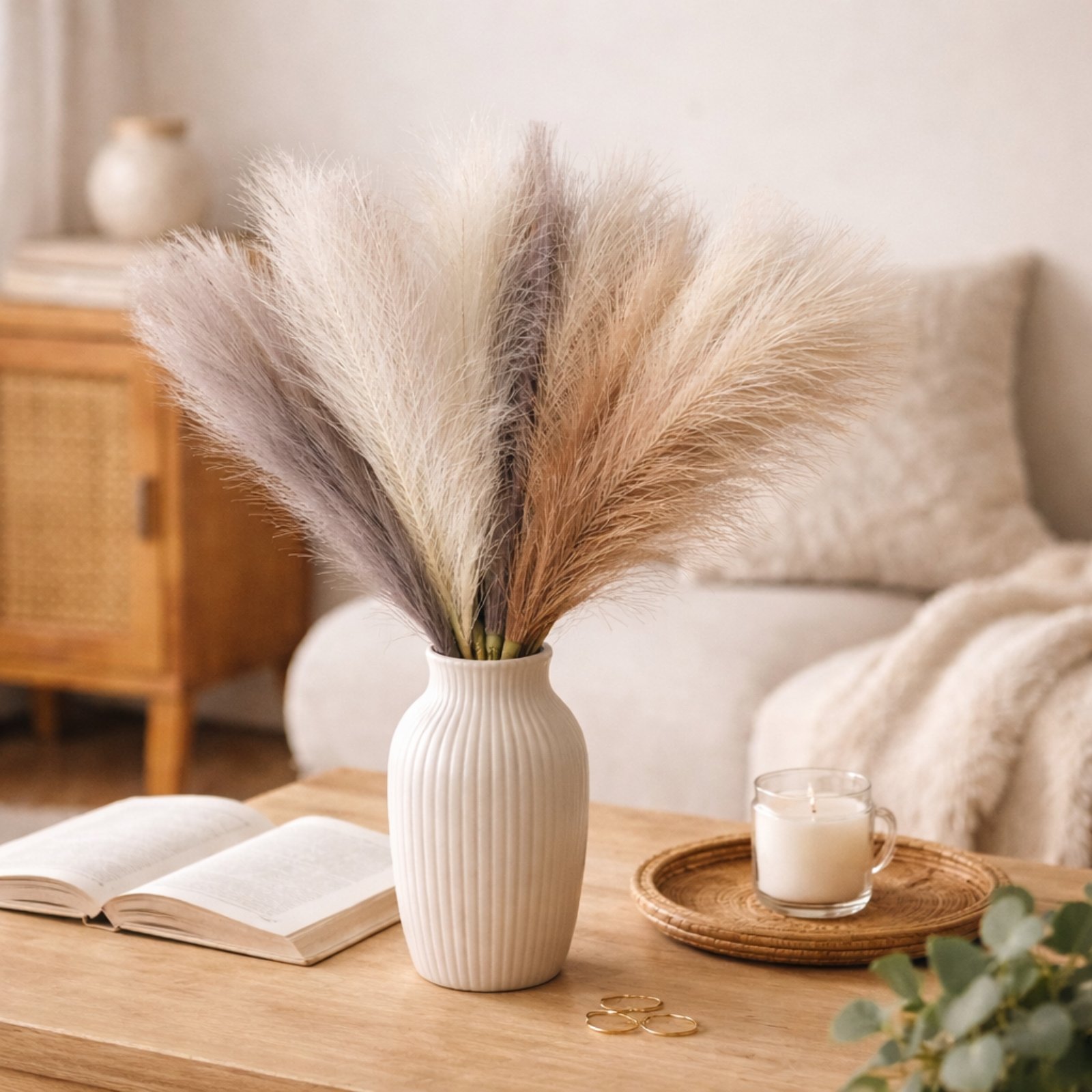 Artificial Pampas Grass Stems Set of 9 – Neutral Mixed Colors - Image 9