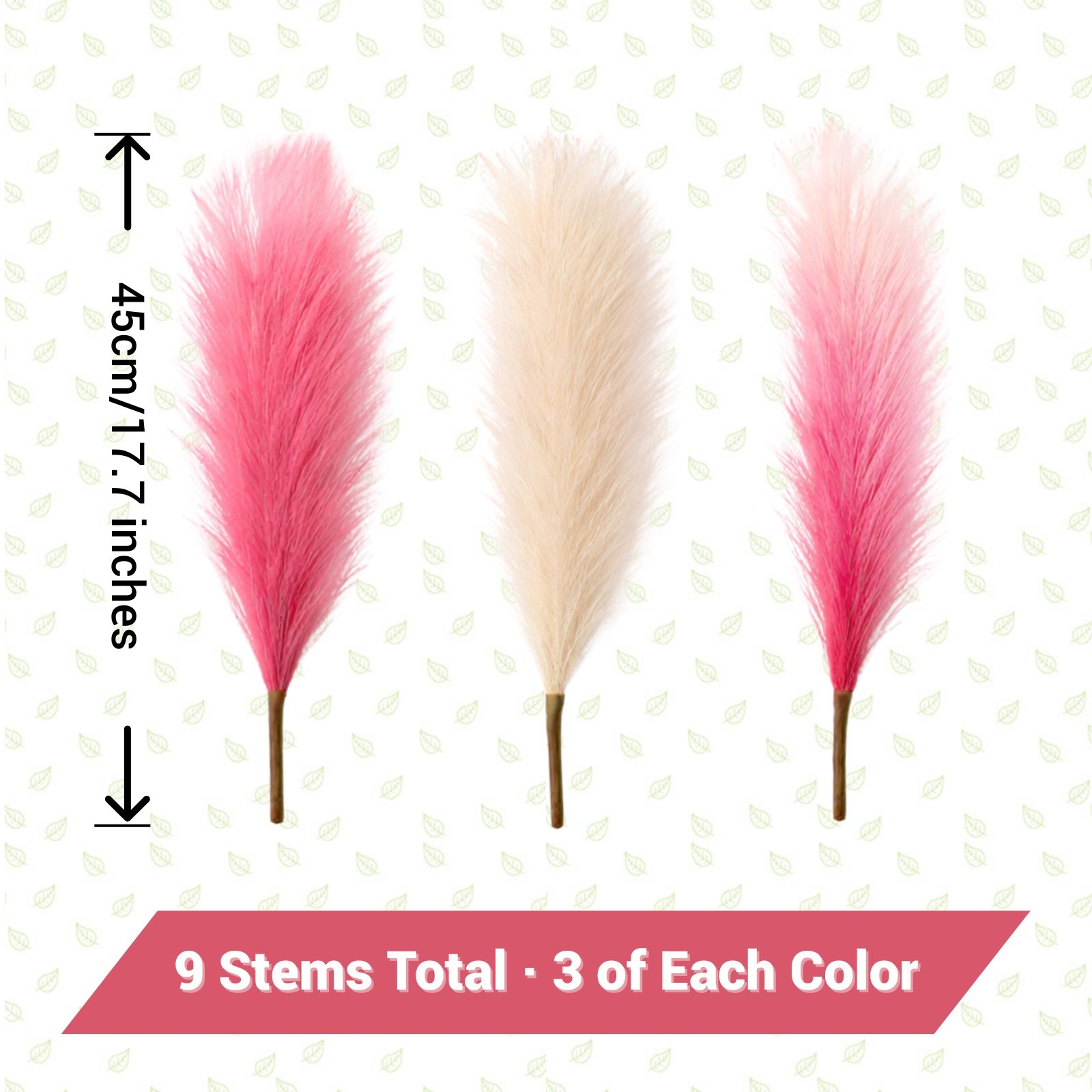 Artificial Pampas Grass Stems Set of 9 – Pink and White Mixed Colors - Image 2