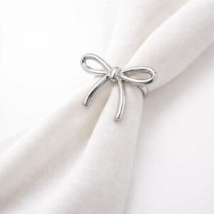 Silver bow napkin rings set of 12 for wedding table decor