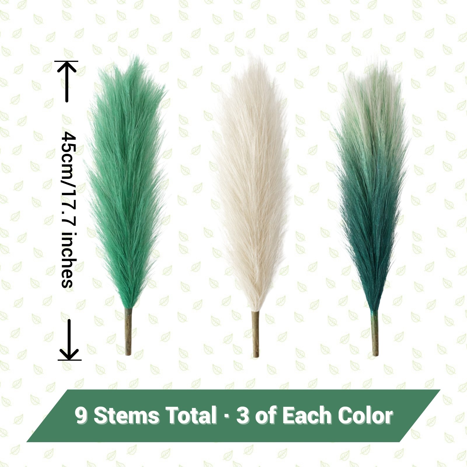Artificial Pampas Grass Stems Set of 9 – Green and White Mixed Colors - Image 2