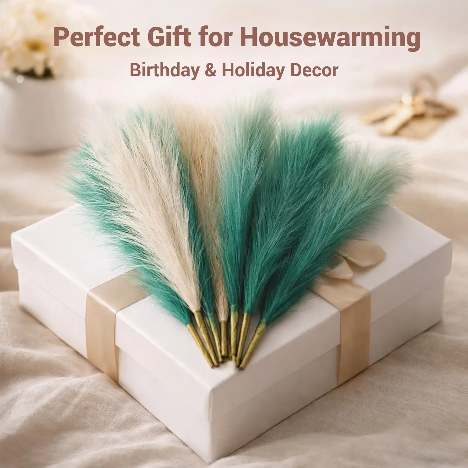 Artificial Pampas Grass Stems Set of 9 – Green and White Mixed Colors - Image 5