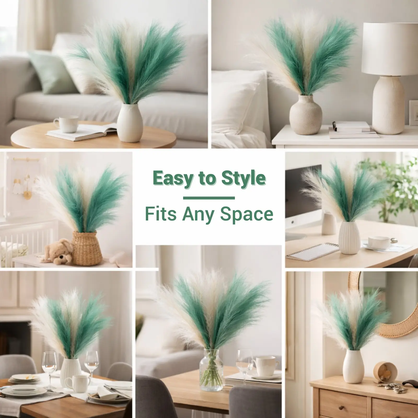 Artificial Pampas Grass Stems Set of 9 – Green and White Mixed Colors - Image 4