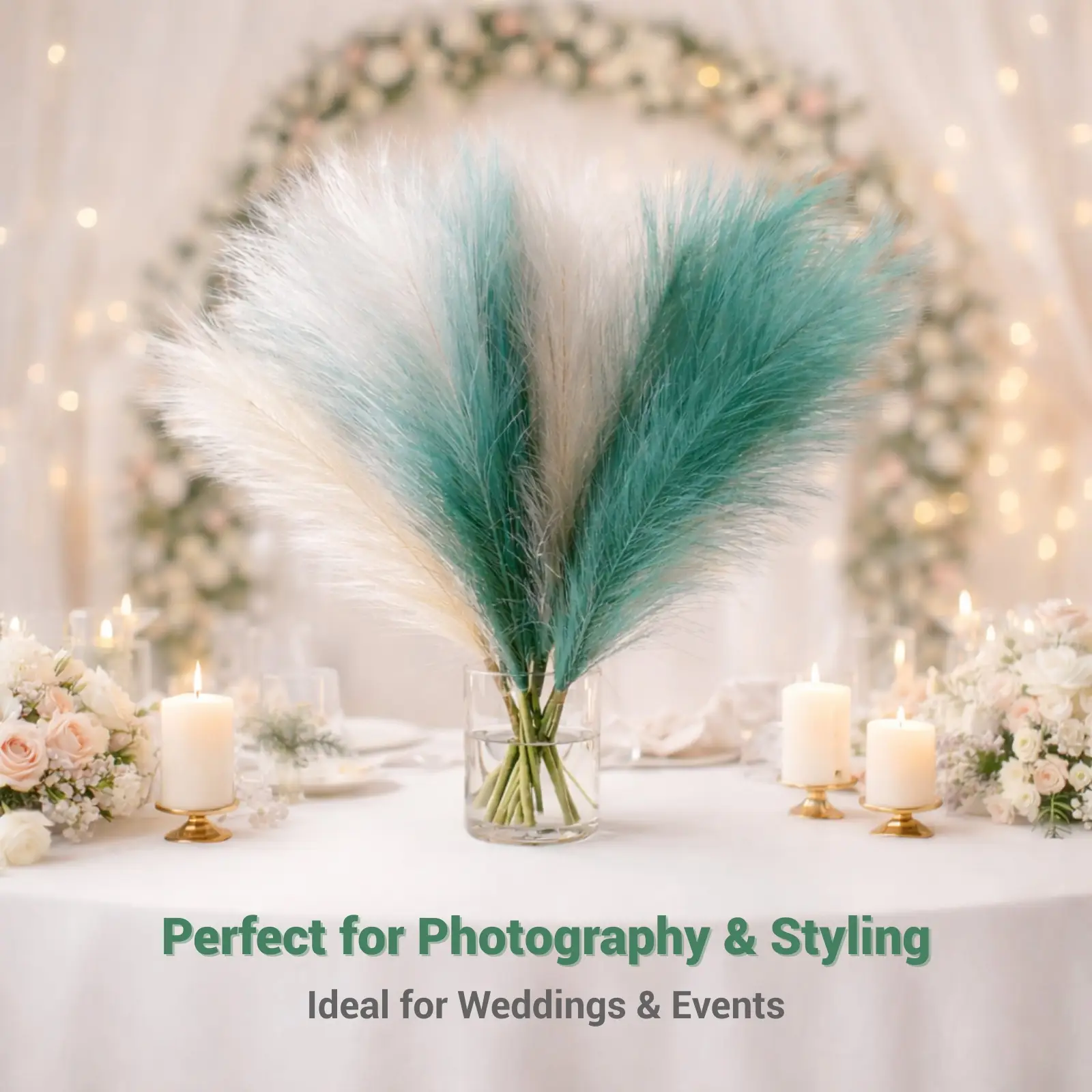 Artificial Pampas Grass Stems Set of 9 – Green and White Mixed Colors - Image 9
