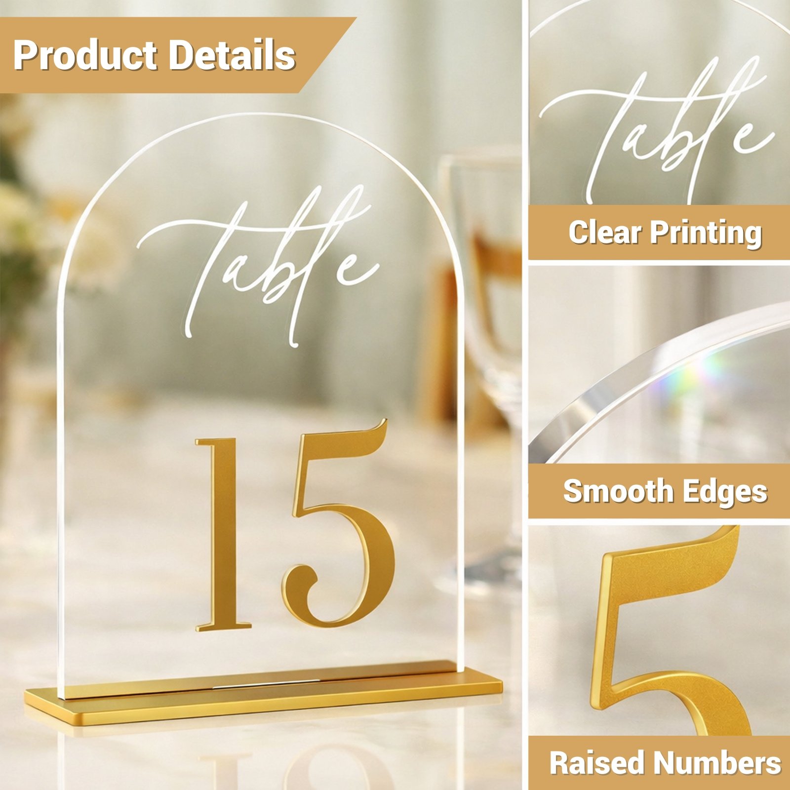 Acrylic Wedding Table Numbers 1–10 with Stands - Image 7