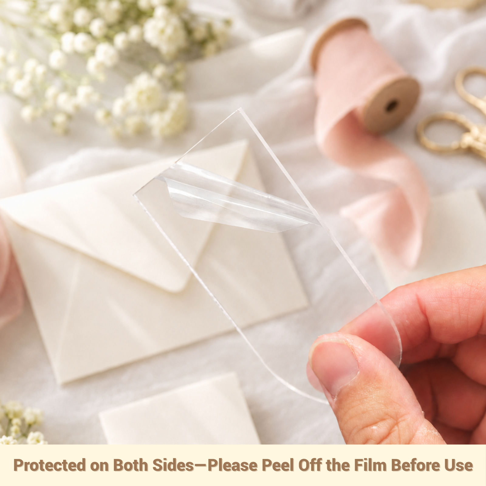Clear Acrylic Wedding Place Cards with Cream Ribbon - Image 6