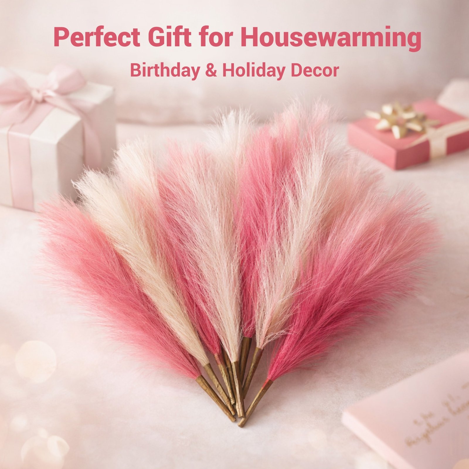 Artificial Pampas Grass Stems Set of 9 – Pink and White Mixed Colors - Image 5