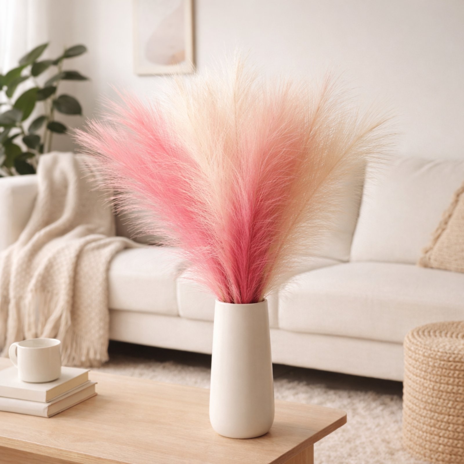 Artificial Pampas Grass Stems Set of 9 – Pink and White Mixed Colors - Image 4