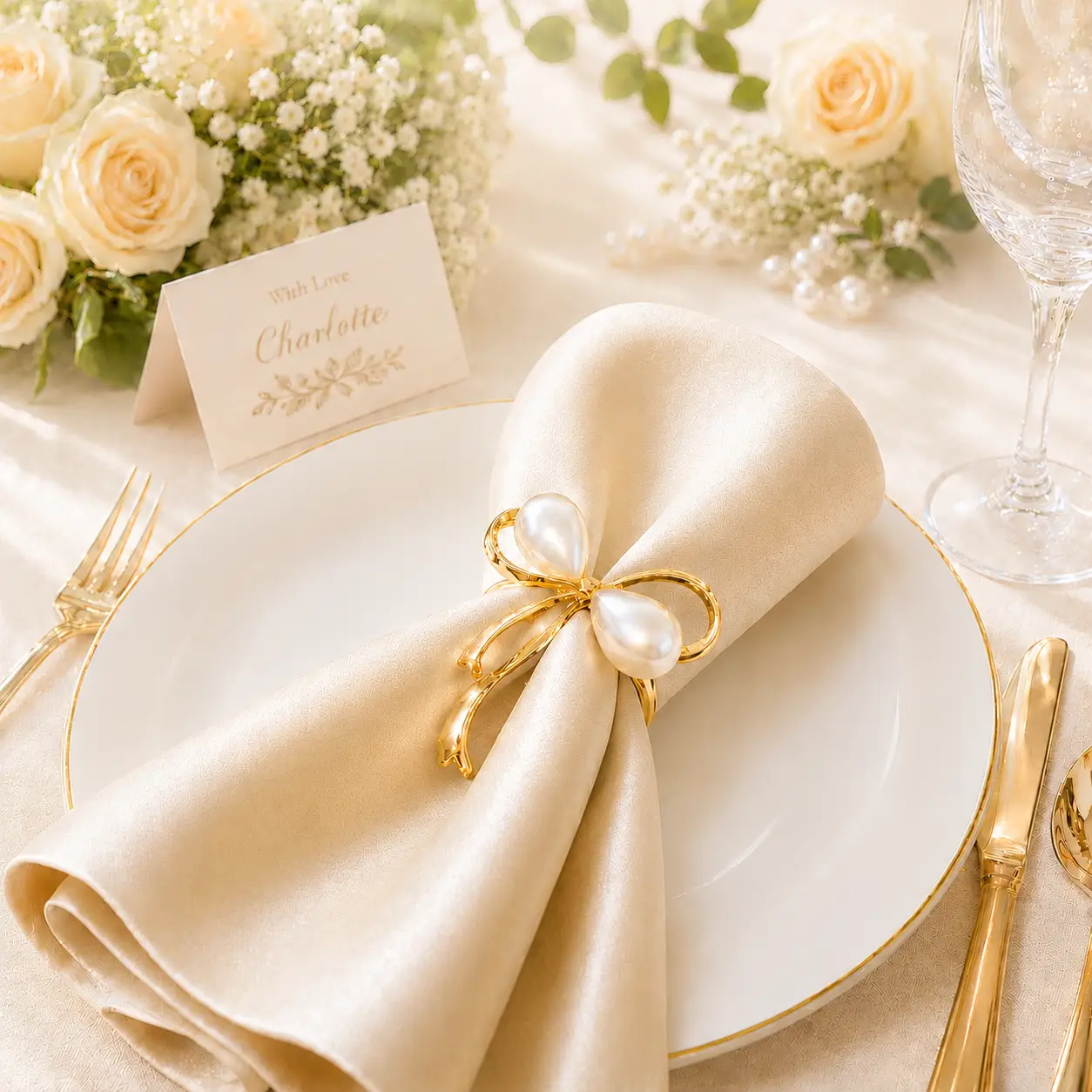 bow pearl napkin rings for wedding decorations