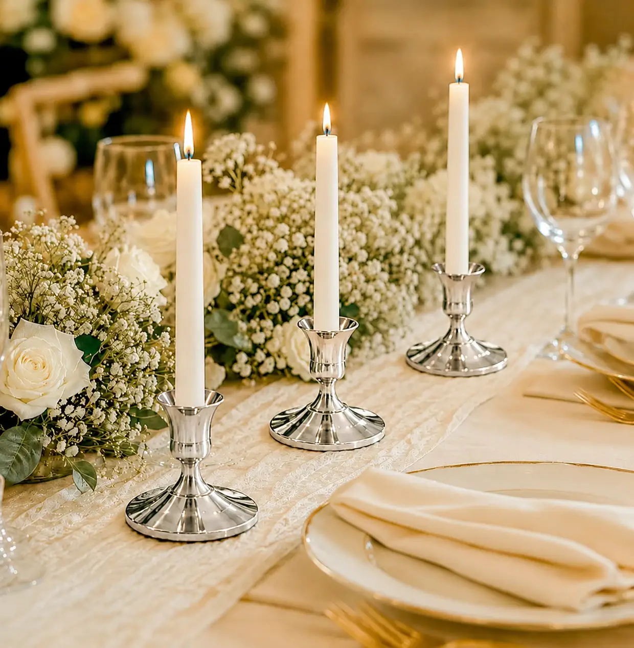 silver candle holders for wedding table